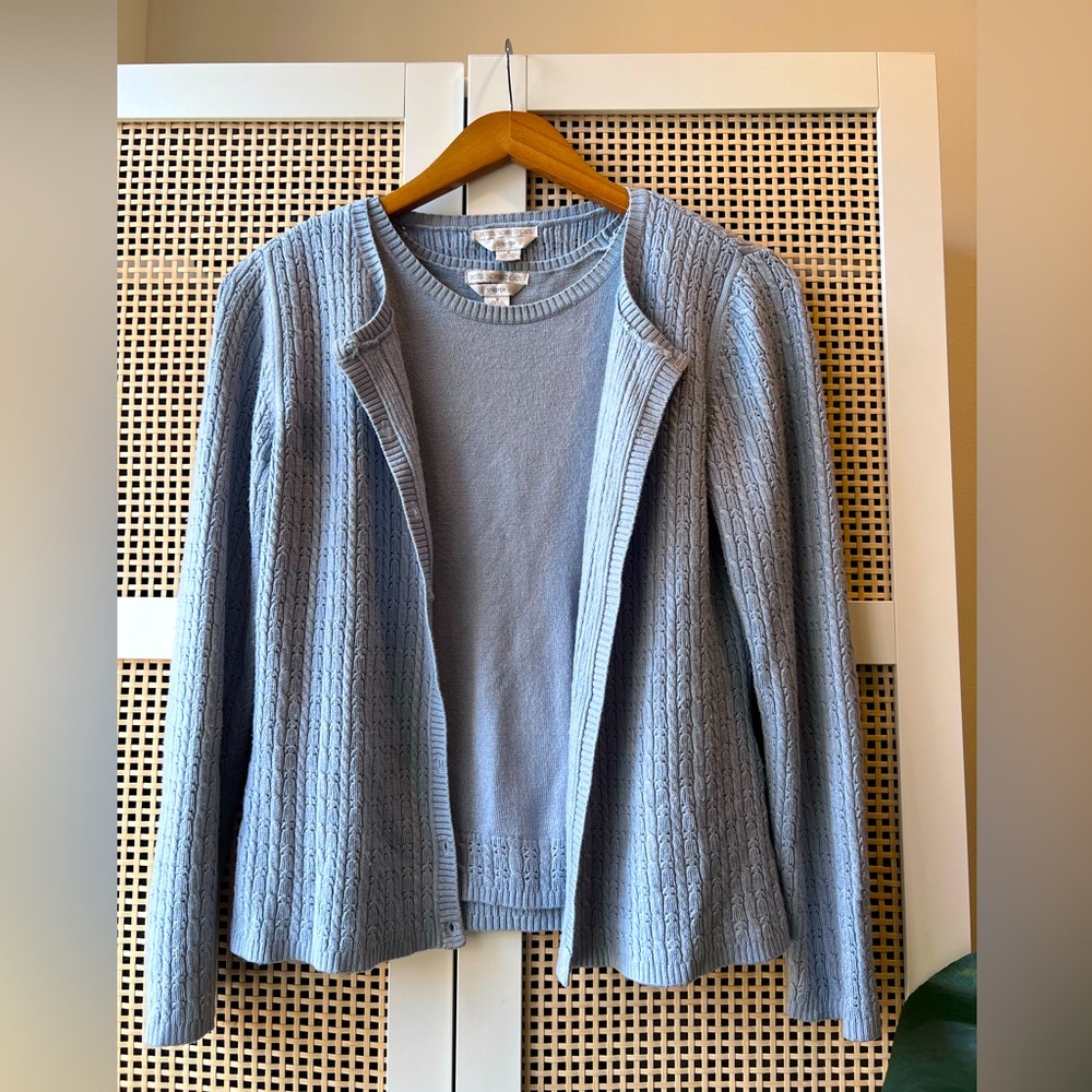 Vintage Petite Sophisticate Cardigan Tank Sweater Set Light Blue S